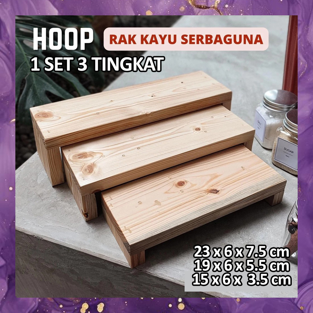 (SBA) Rak Kayu HOOP SET 3 TINGKAT Tatakan Tempat Bumbu Pajangan Display Kosmetik Parfum Dekorasi Fot