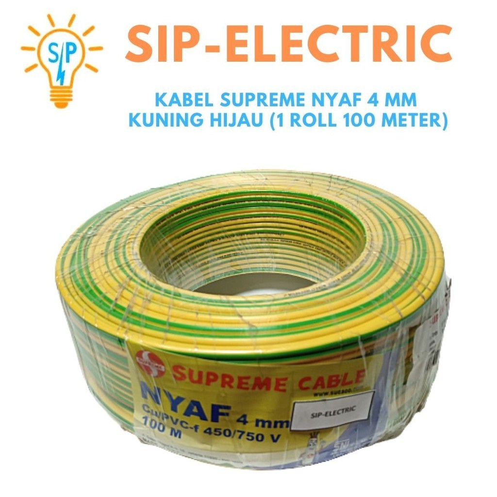 Toko Kabel Listrik - Kabel Supreme Nyaf 4 Mm Kuning Hijau (1 Roll 100 Meter)