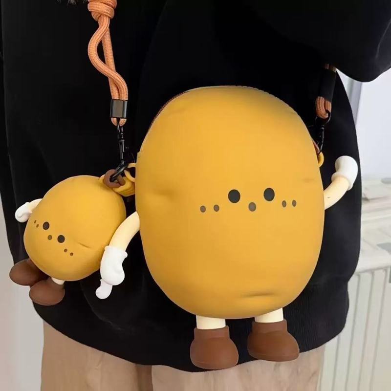 [Amy]Tas selempang silikon kartun lucu, kentang imut, serbaguna santai untuk wanita, dompet kecil.