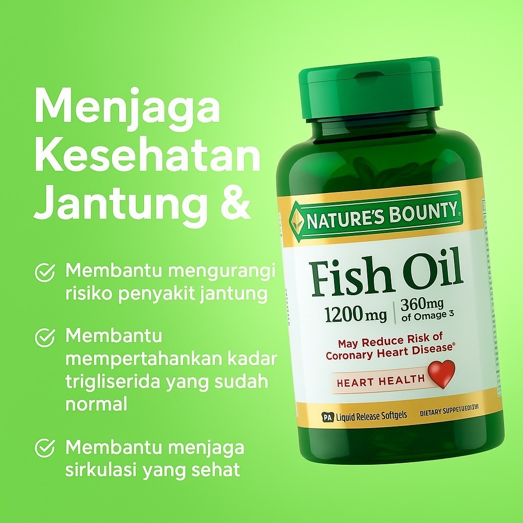 Nature's Bounty Fish Oil 2400mg + Omega3 1200mg Isi 90  Suplemen Kesehatan Tubuh Original import - F