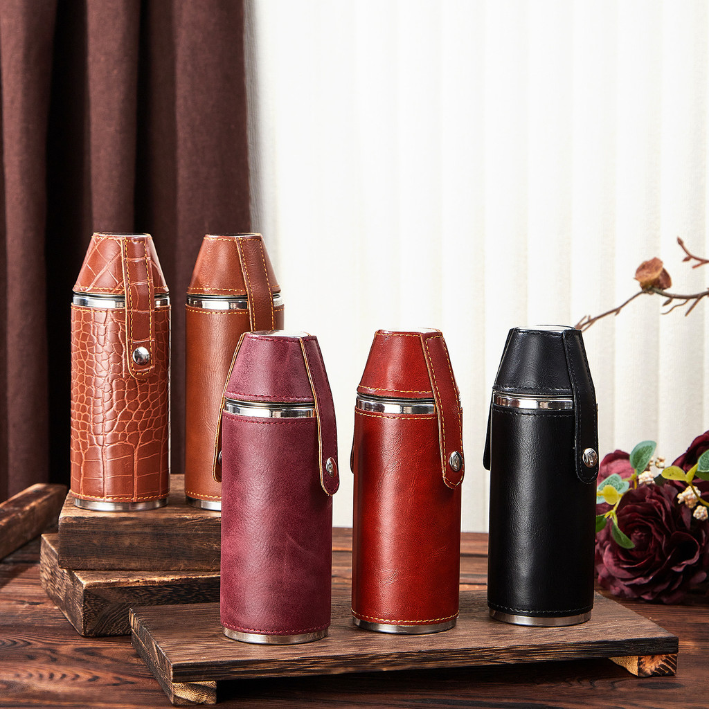 8OZ Leather Hip Flask  Whiskey Pockets Liquor Flask for Alcohol Stainless Steel