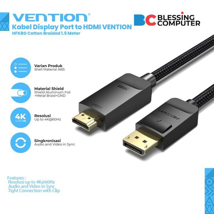Kabel Display Port to HDMI VENTION HFKBG Cotton Braided 1.5 Meter