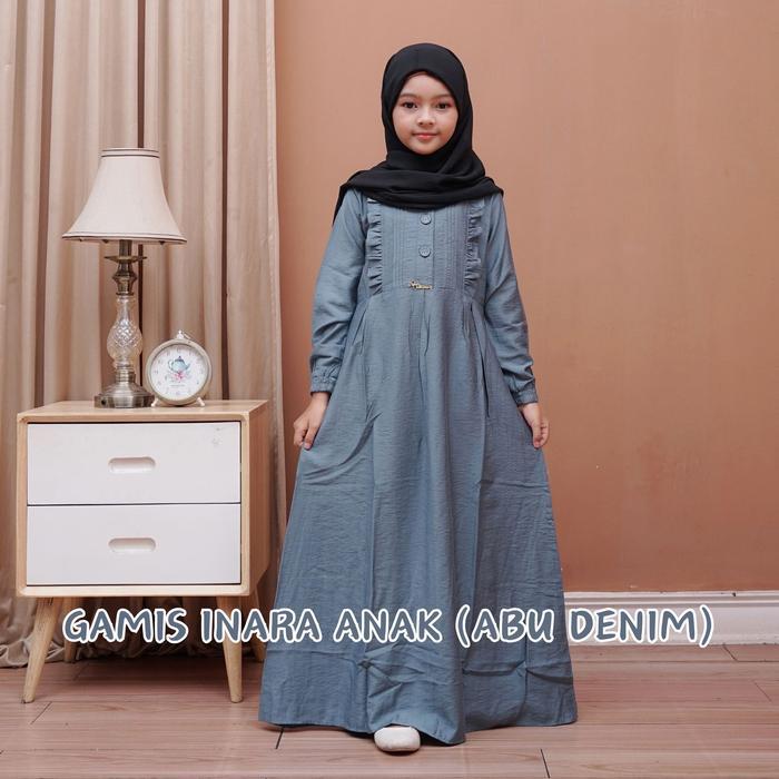 [A6]Gamis Inara Anak Polo Linen Premium Muslim - Putih, 4Tbk