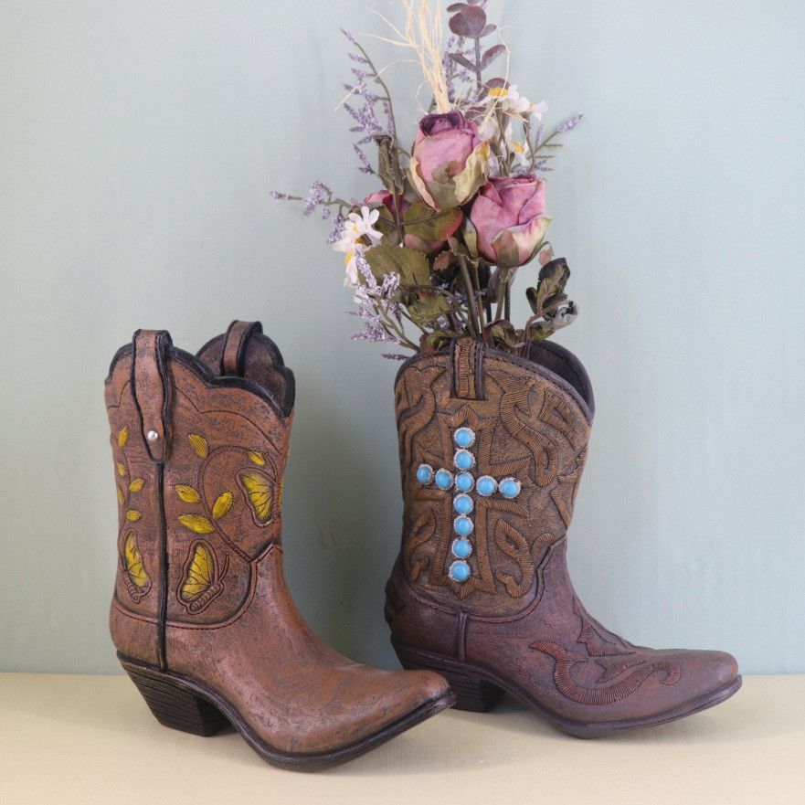 Unique Boot Shaped Vases Resin Elegant Hydroponic Plant Container Waterproof Handmade Boot Flower Po