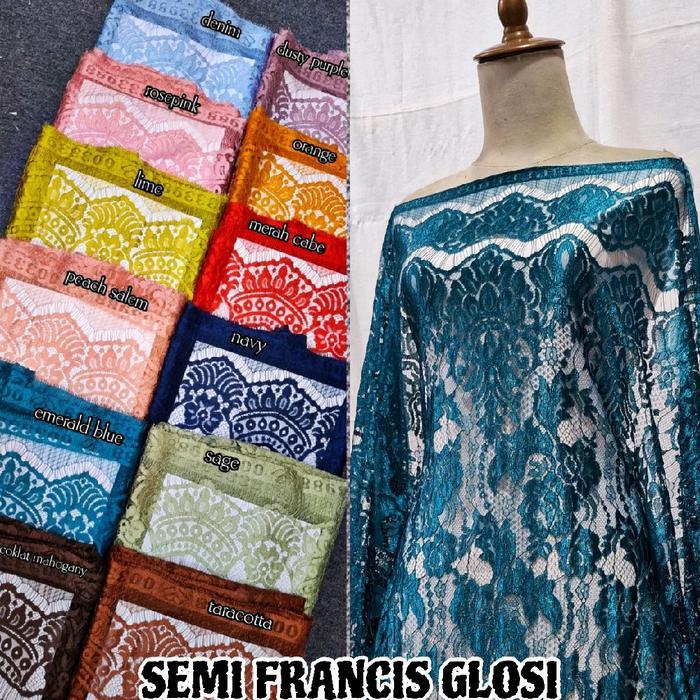 KAIN BROKAT SEMI FRANCIS  BAHAN KEBAYA MODERN BROKAT HALUS BROKAT LEMBUT - PUTIH BW, 2,5 METER/1,5 M