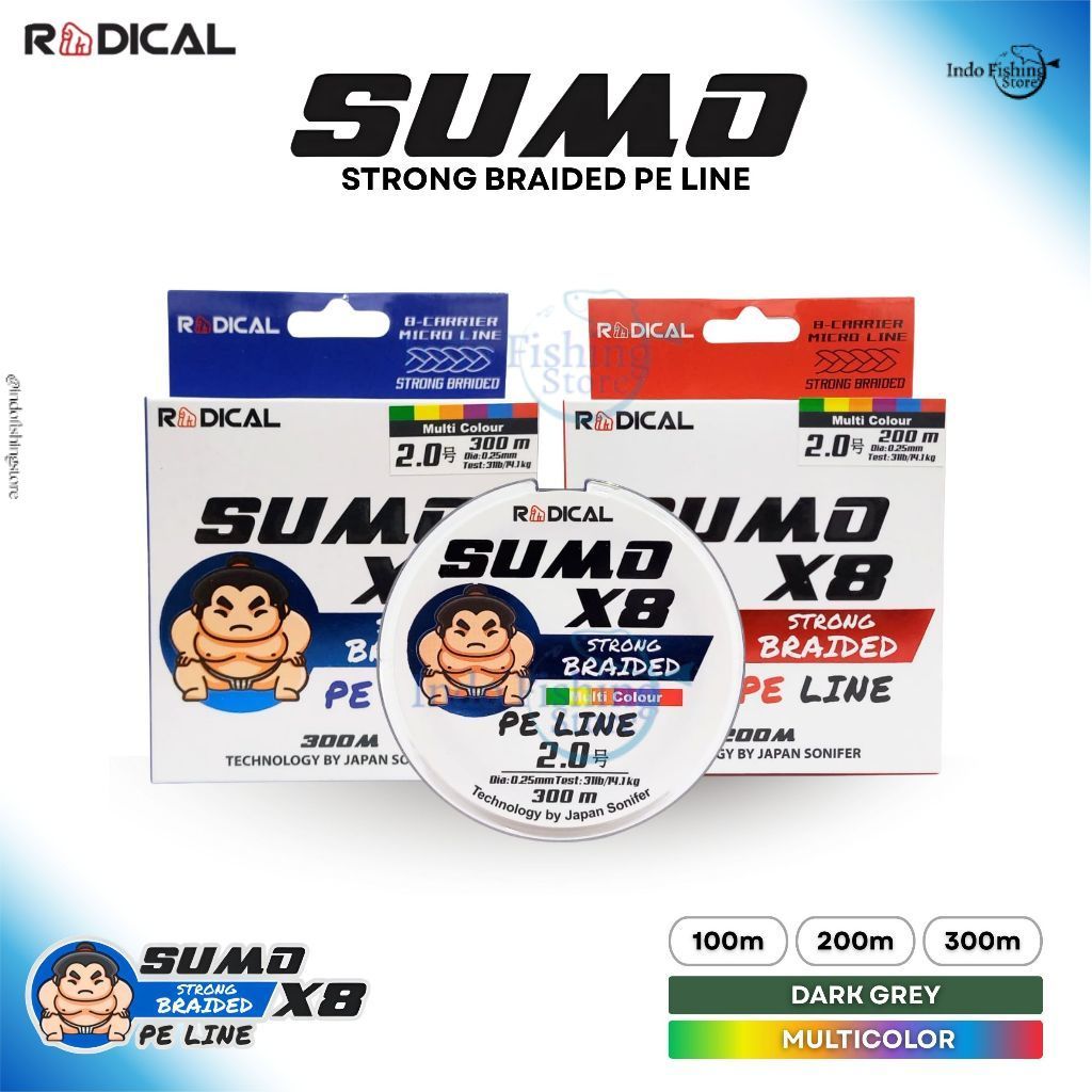 [ X8 ] Senar Pancing RADICAL PE Sumo 100 200 300 meter Multicolor Dark Green Mancing Casting Laut