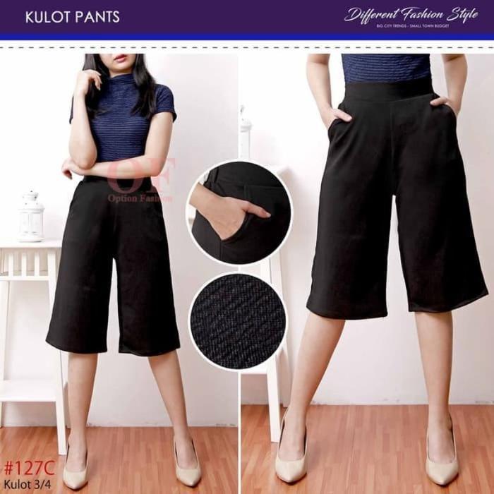 TERLARIS (COD) KULOT PENDEK 7/8 BAWAH LUTUT// BAHAN WAFFLE CREPE SERAT SEMUT TEBAL - Hitam, Setandar