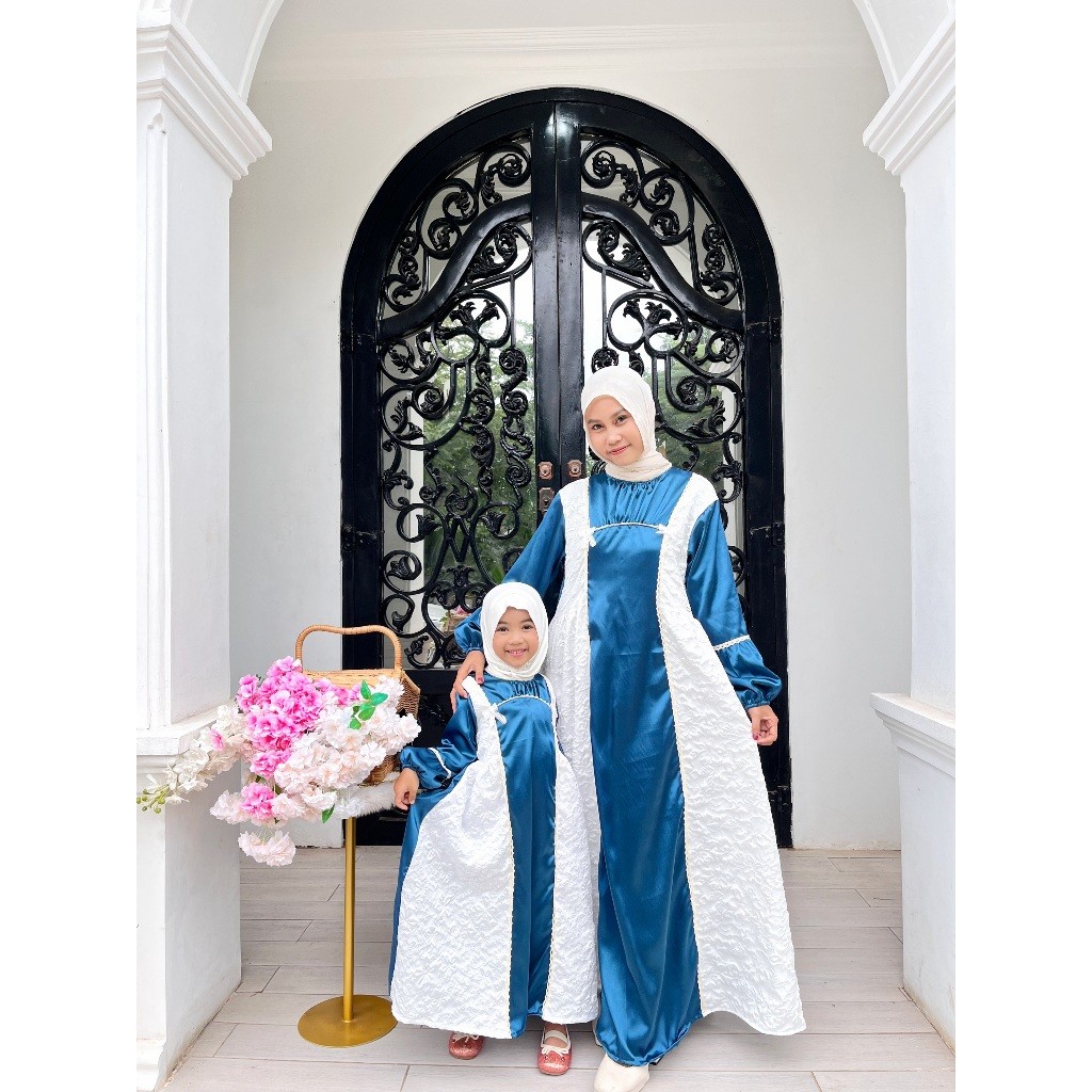 GALERY GAMIS COUPLE IBU & ANAK AKLEEMA BAHAN FUKURO & SATIN LONG DRESS ANAK PEREMPUAN 1-10 TAHUN