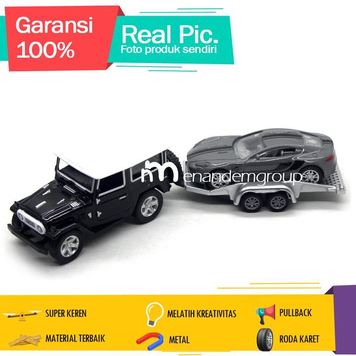Diecast Miniatur Mainan Mobil Jeep Hardtop Towing Derek Set Isi 2 - Hitam