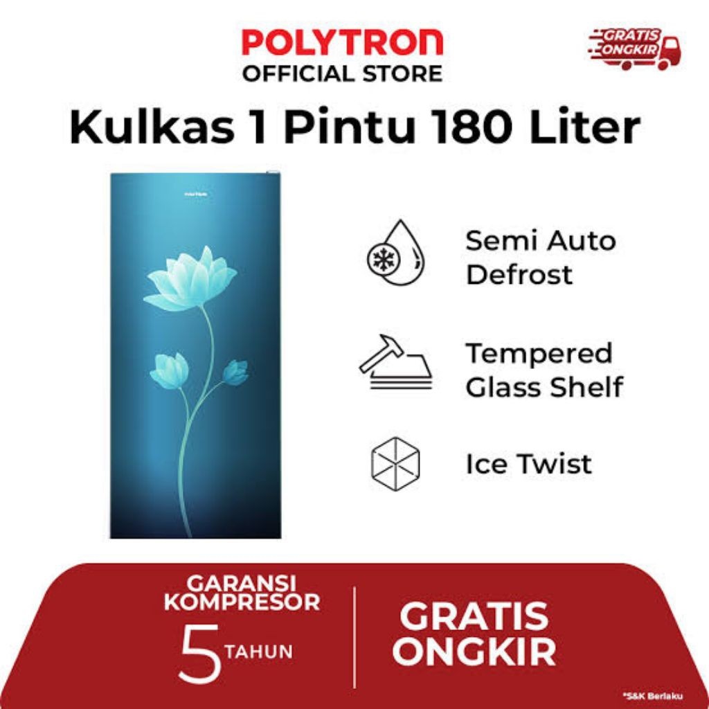Kulkas Polytron 1P 1Pintu 180L , Lemari es Polytron PRB 189 180L 1Pintu  Ready 