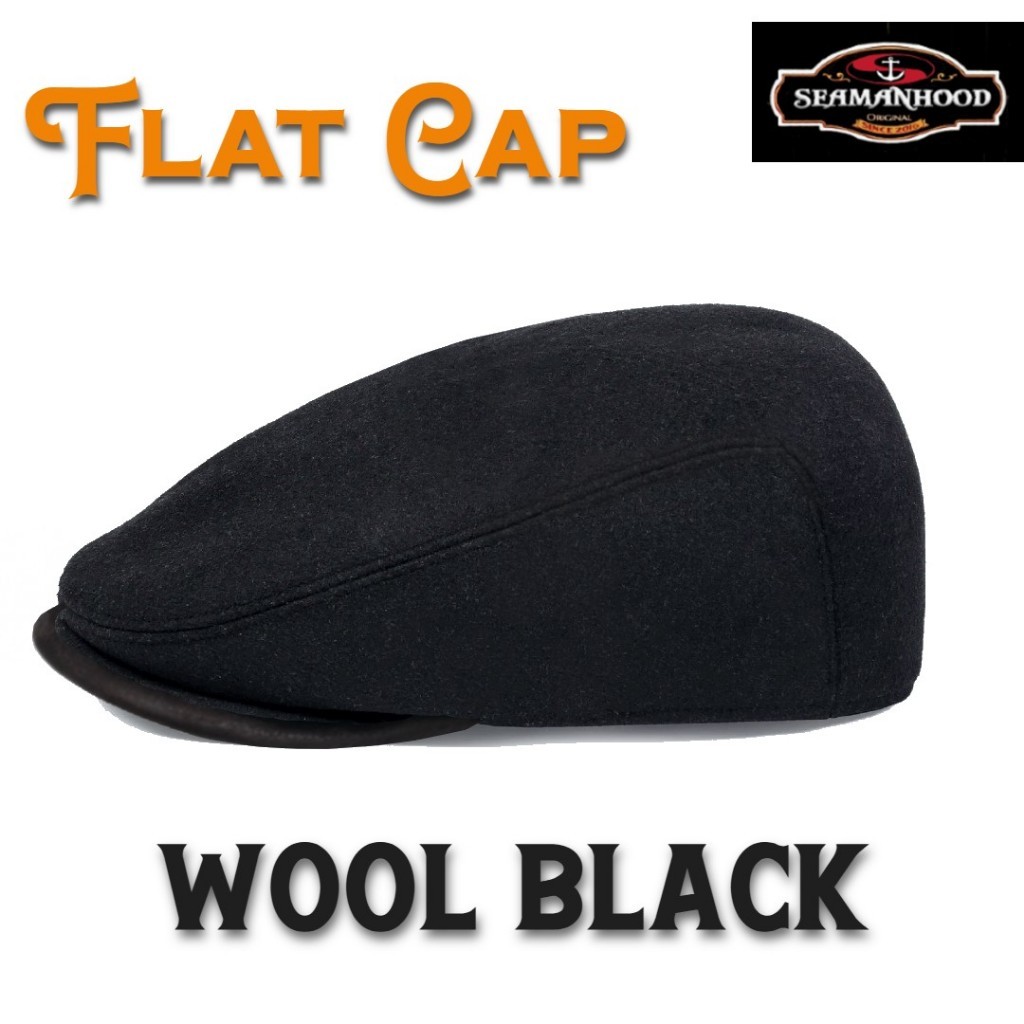 Topi Flat Cap Original Seamanhood  Topi FlatCap Ivy Cap Topi Copet Derby Hat Topi Kodok Wool Black K