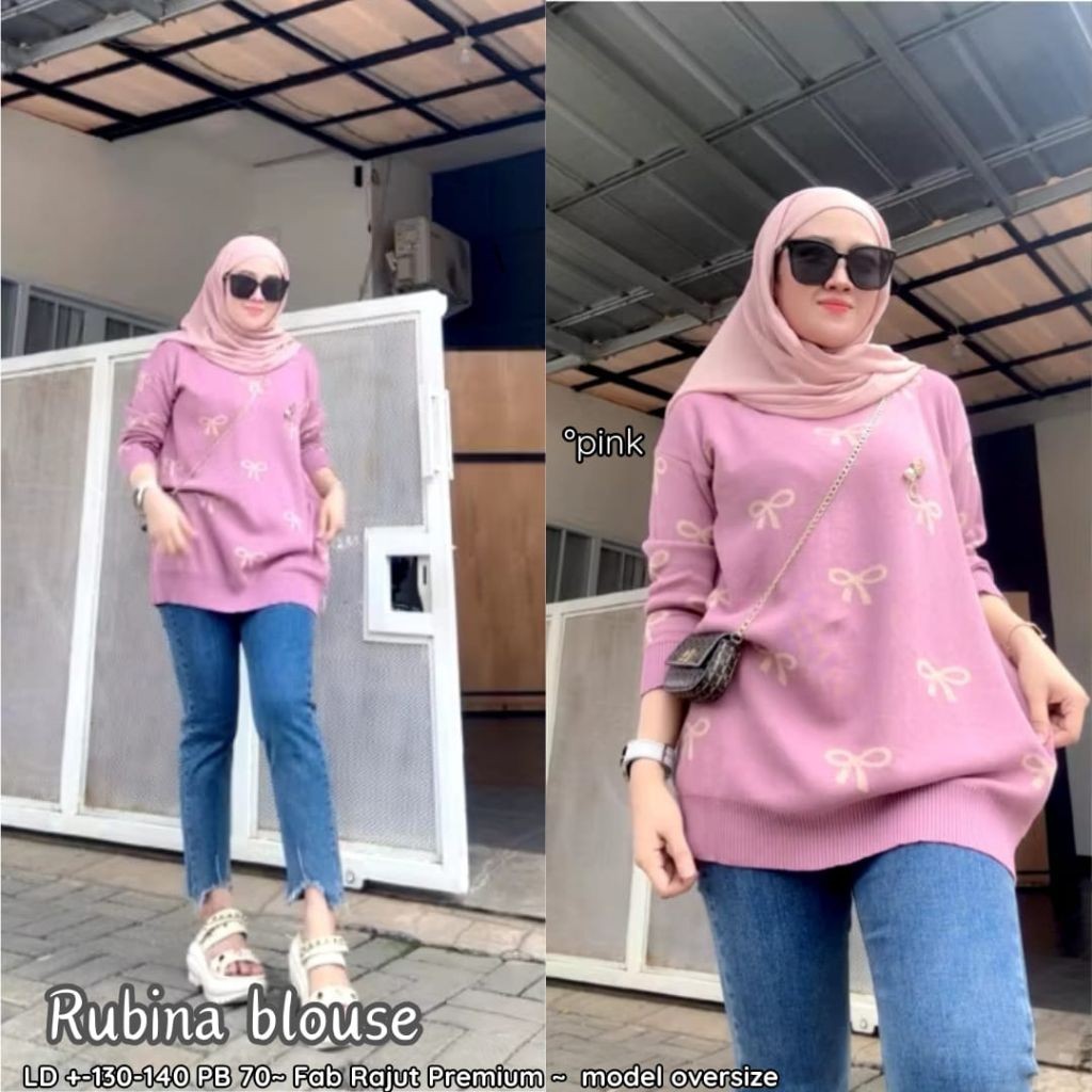 Rubina Sweater Atasan Rajut Import Jumbo Oversize Motif Pita