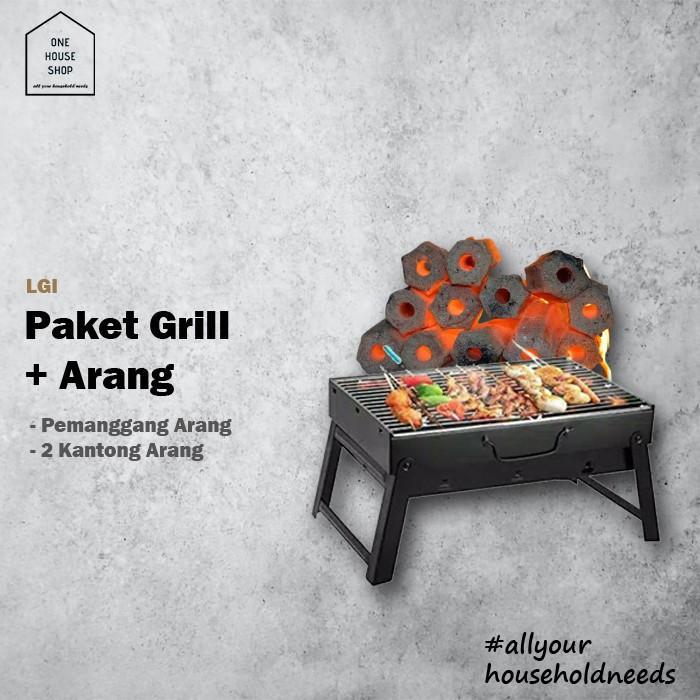 Paket BBQ Charcoal Grill Portable LGI Panggangan Arang Lipat dan Arang Briket Hexagonal - Tanpa Aran