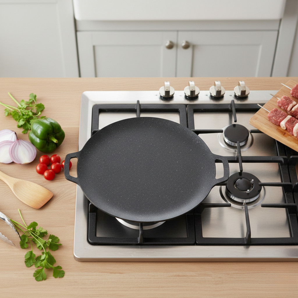 Alat Dapur - Grill Pan Bulat Alat Pemanggang BBQ Makanan Korea Bahan Granite Anti Lengket