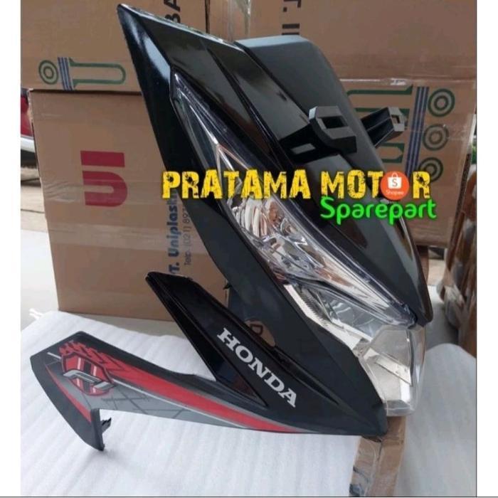 Cover Tameng Body Depan Beat Fi Esp 2016 2017 2018 2019 Plus Striping/Sticker - HITAM 2016 2017, FUL