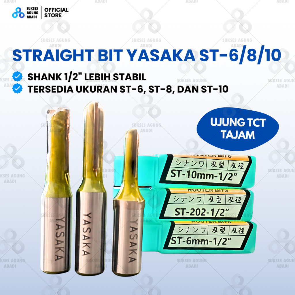 YASAKA ST-6/8/10 – Mata Router Profil Lurus Besar Shank 1/2"