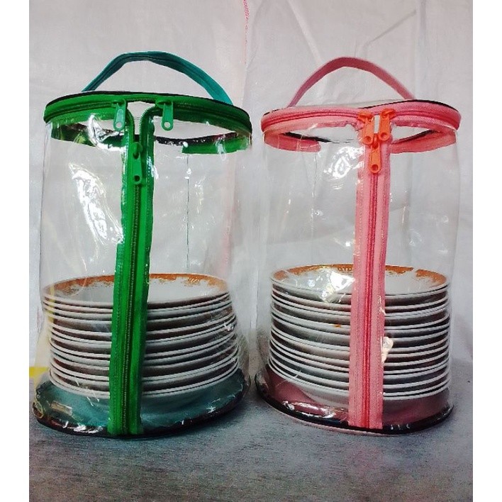 tas piring tempat sarung piring transparan anti debu sarung piring cover tas piring