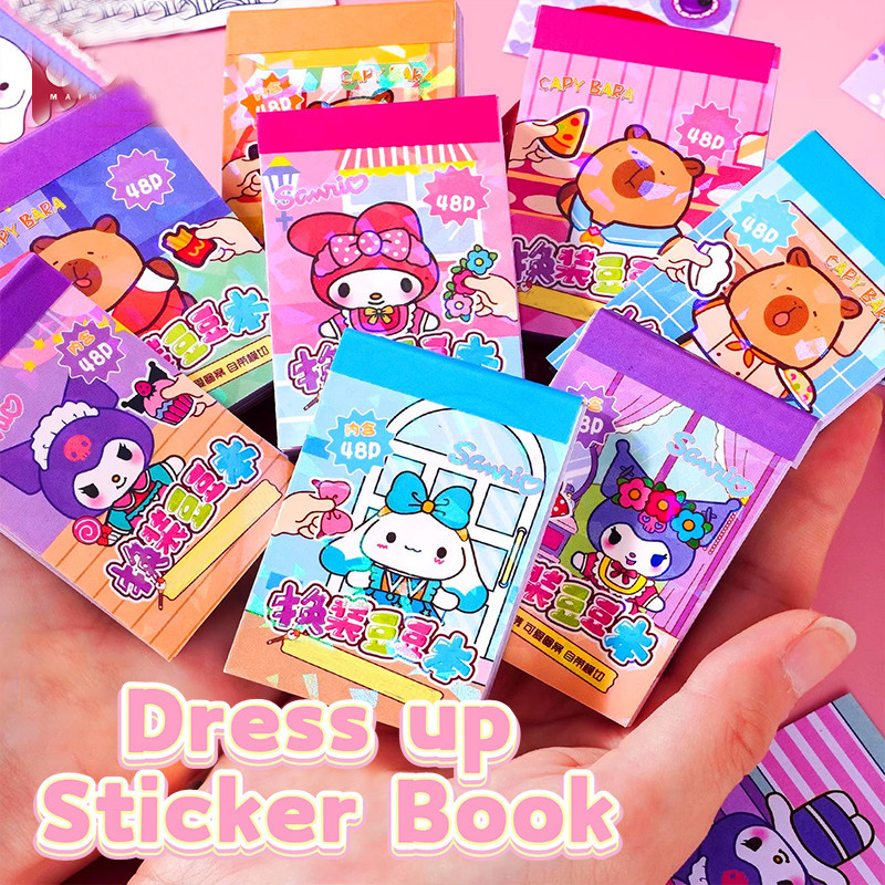 Geetoy 4 Buah Buku Mewarnai Mini Berdandan Stiker Kreatif DIY Lucu Boneka Kertas Mainan Edukasi Anak