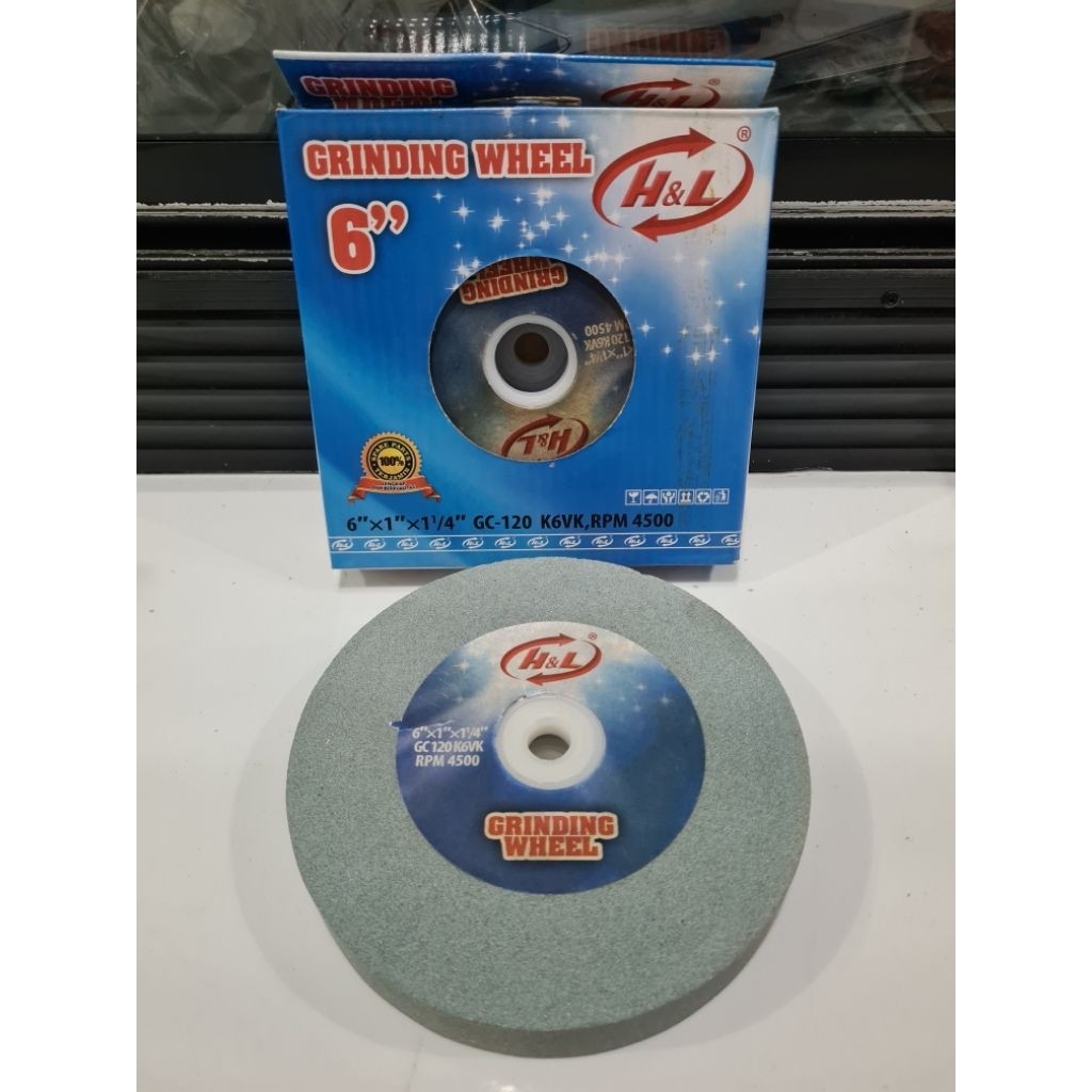 Batu Gerinda Duduk 6 Inch / Batu Gerinda Asah / Grinding Wheel 6" × 1" × 1¼" GC-120 Halus H&L