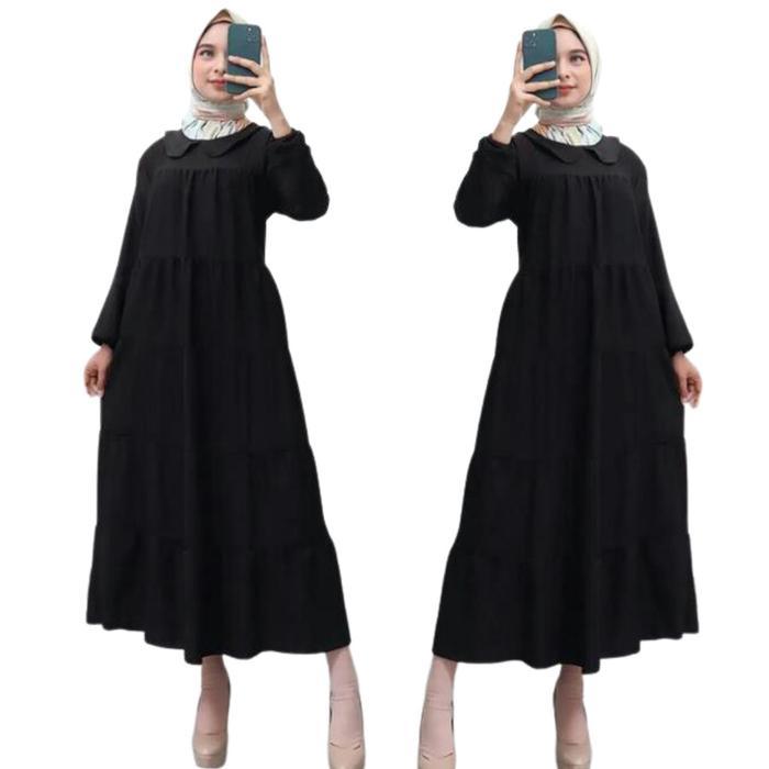 Gamis Polos Rayon Twill Premium Tebal Adem Dress Muslimah - Hitam
