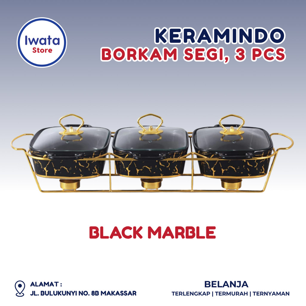 KERAMINDO BORKAM SEGI 3 PCS - BLACK MARBLE