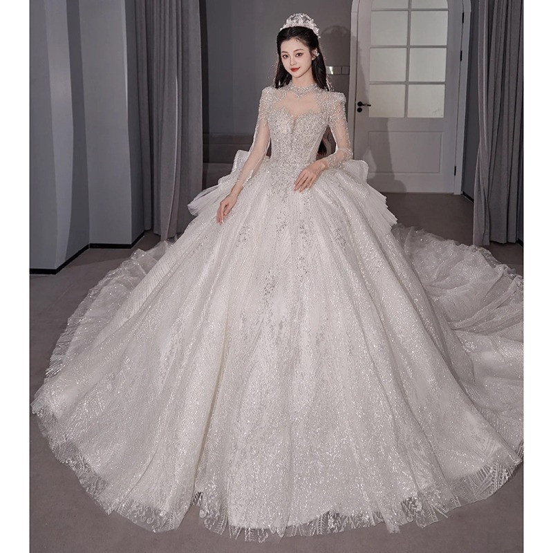 Gaun Pengantin Putih Ekor Panjang S-3XL