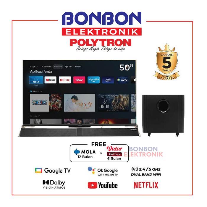 RAMADHAN SALE Polytron Smart TV 50 Inch PLD 50BUG5959 / Google TV Cinemax Soundbar