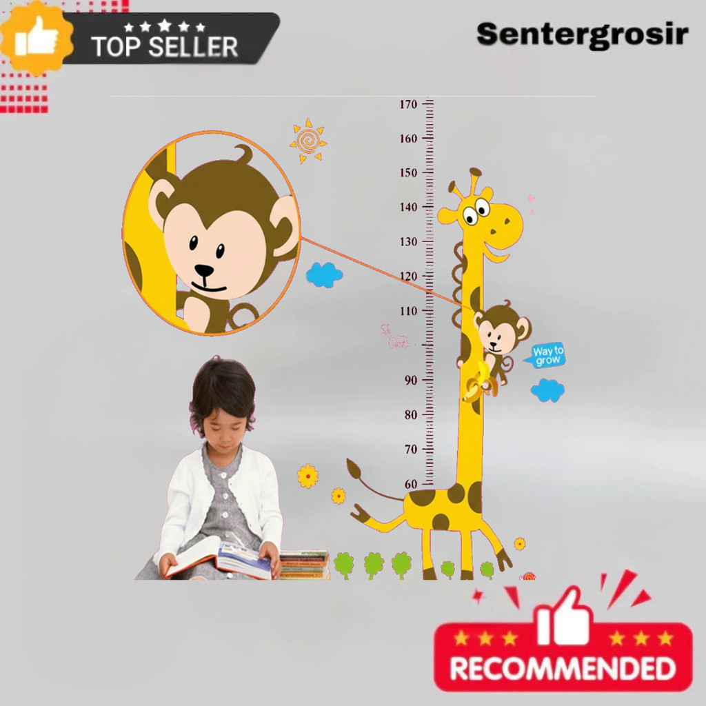 Sticker Dinding Karakter Jerapah - Meteran Tinggi Badan Anak
