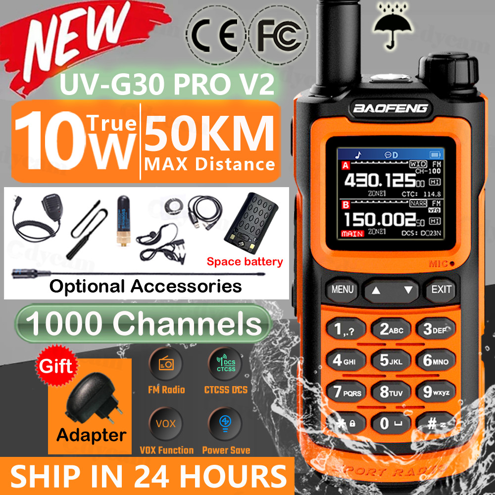 2026 Baofeng UV-G30 Pro Walkie Talkie Long Range Portable 1000 Channel Ham FM Raos UHF VHF USB-C Cha