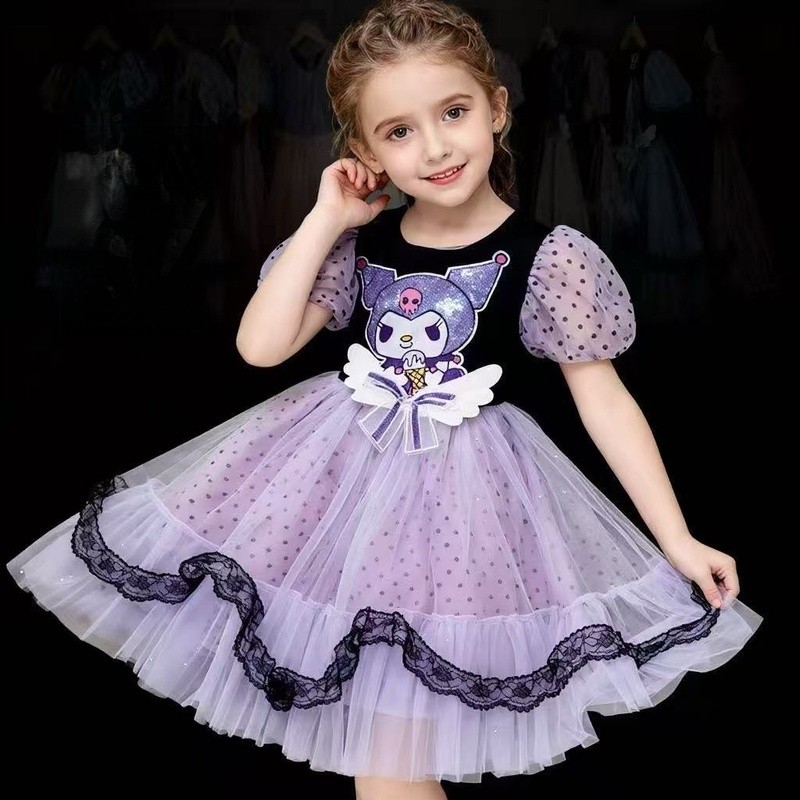 [Hutan Dongeng] Gaun Kuromi Anak Perempuan Gaun Putri Lolita Anak Gaun Ulang Tahun Bayi Perempuan