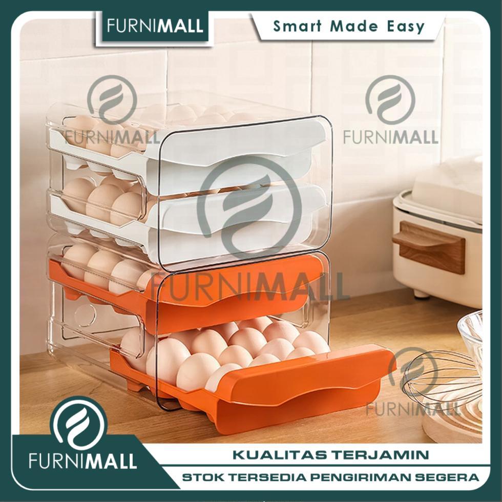 FURNIMALL Tempat Box Telur 2 Tingkat Laci Kotak Penyimpanan Egg Storage Box Organizer Menjaga Telur 