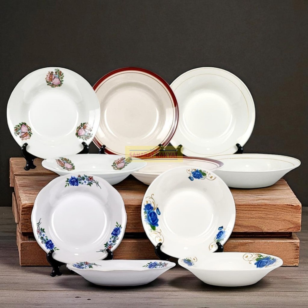 Piring Makan Piring Sate Piring Lontong Keramik Motif Jadul Kembang Nyonya 8 Inch & 8.5 Inch