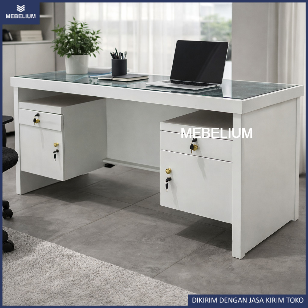 [Khusus Cargo] Meja Kantor Kayu Minimalis | Meja Kerja Komputer Laci Kunci | Meja Tulis Kantor