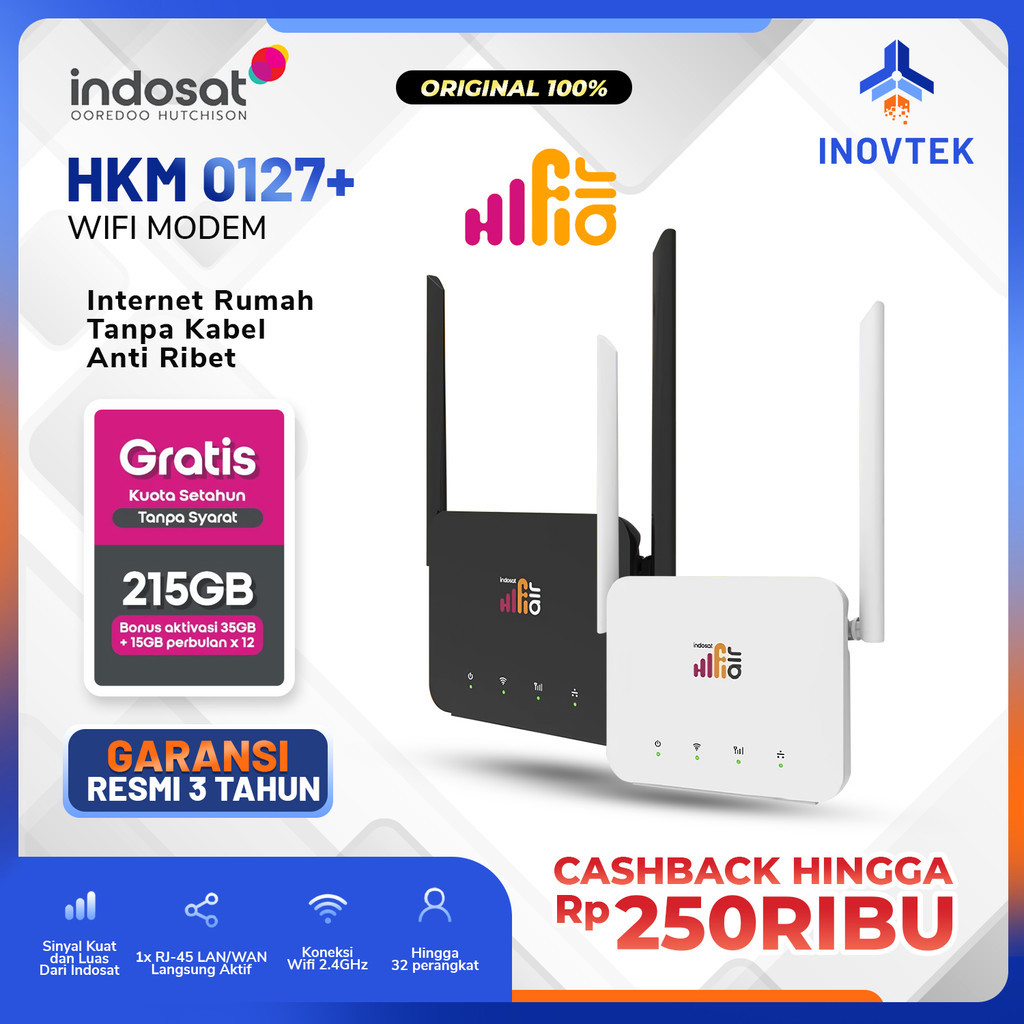READY Indosat HiFi Air HKM0127+ Wifi Modem 4G LTE  Free 215 GB 12 Bulan - UNLOCK