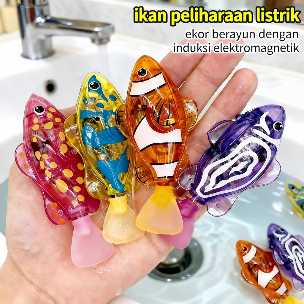 Mainan Ikan untuk Mandi Bayi/Mainan Ikan Listrik Induksi | Ekor Bergerak Saat Bersentuhan Air/Bahan 