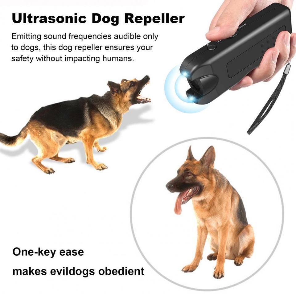 Portable Dog Deterrent Electronic Dog Repeller Powerful Ultrasonic Dog Repeller with Led Flashlight 