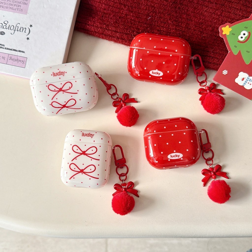 Untuk AirPods 4 AirPods pro3 2025 imd kasus busur merah kecil lucu dengan liontin AirPods 1/2 AirPod