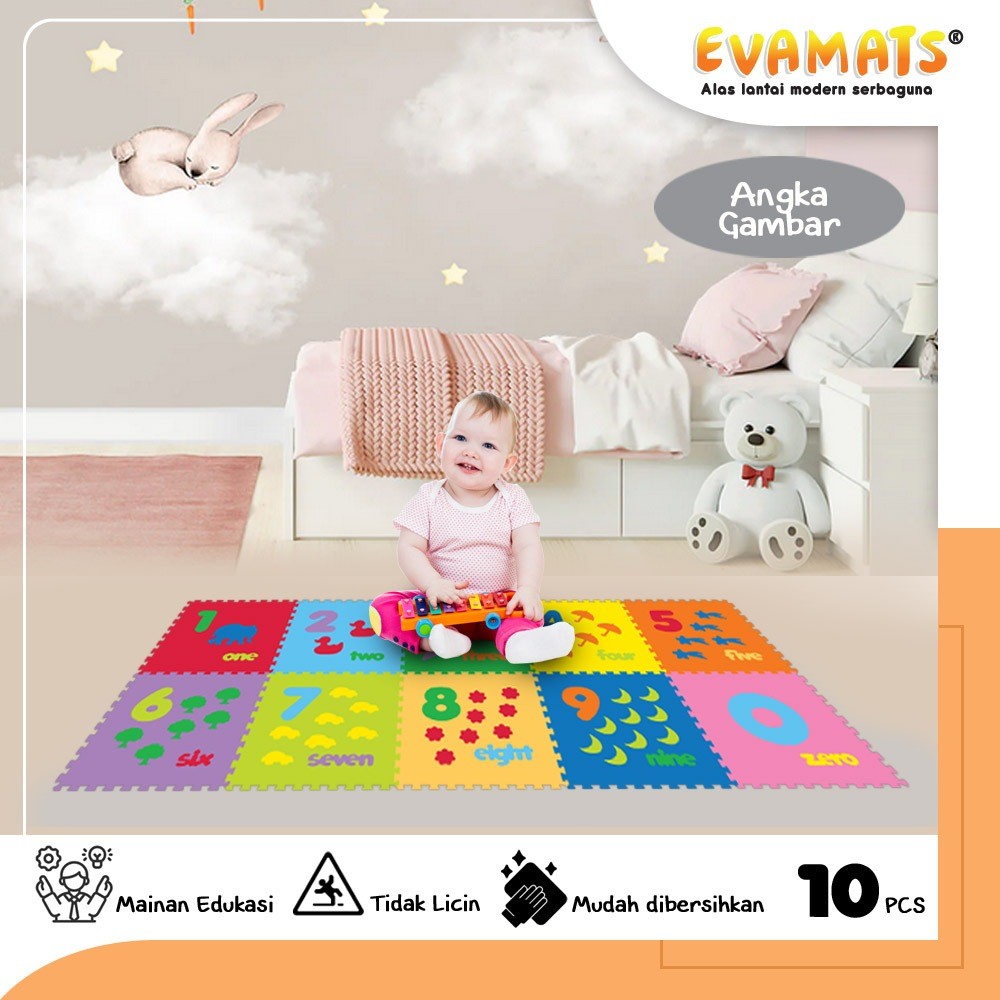 EVAMATS Puzzle Angka Gambar | Matras Puzzle, Puzzle Lantai, Matras anak Mainan Edukasi, Mainan Angka