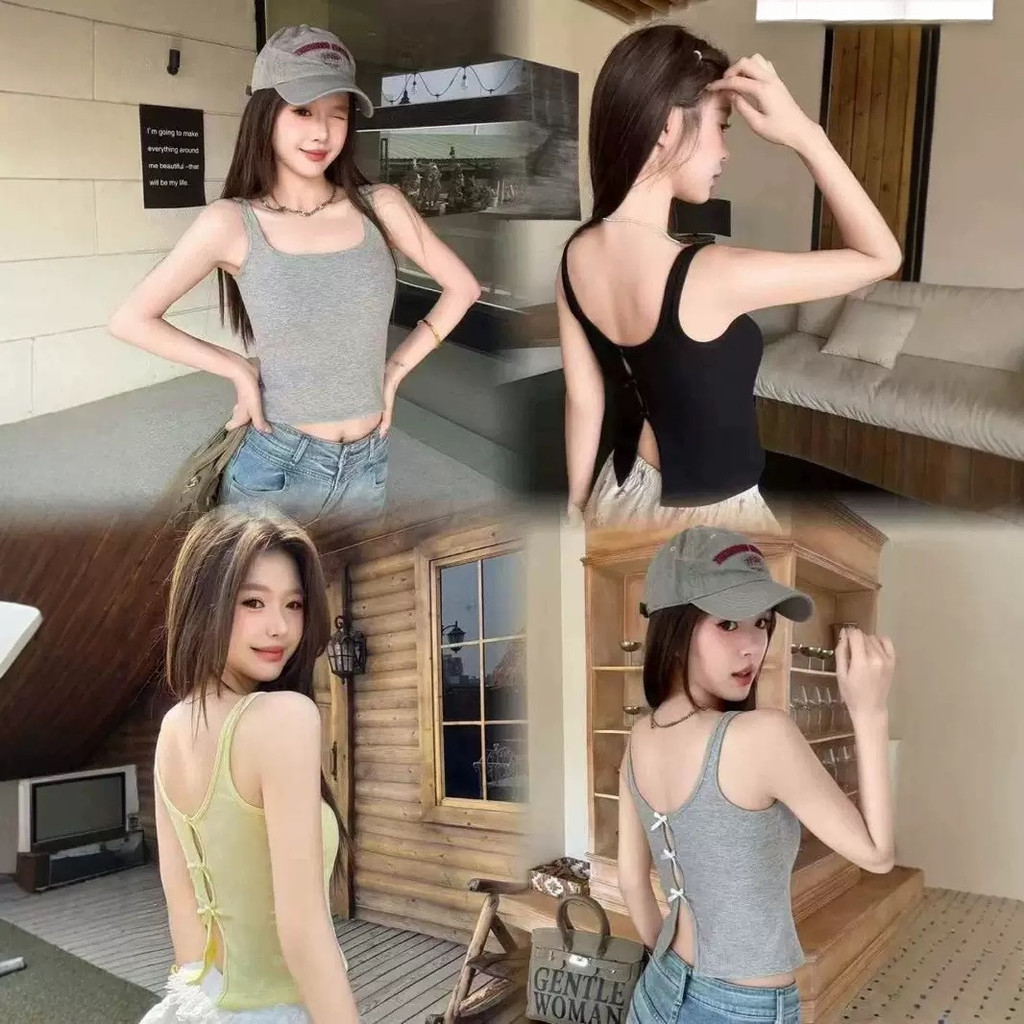 Kamisol wanita dengan desain pita dan potongan, bra berbusa