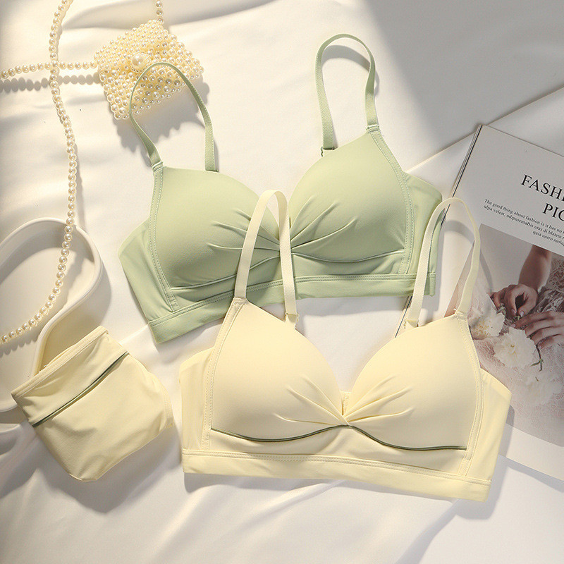 Bra Tanpa Kawat untuk Wanita, Dada Kecil, Push-Up, Bra Tipis, Koleksi Dada Samping, Set Bra