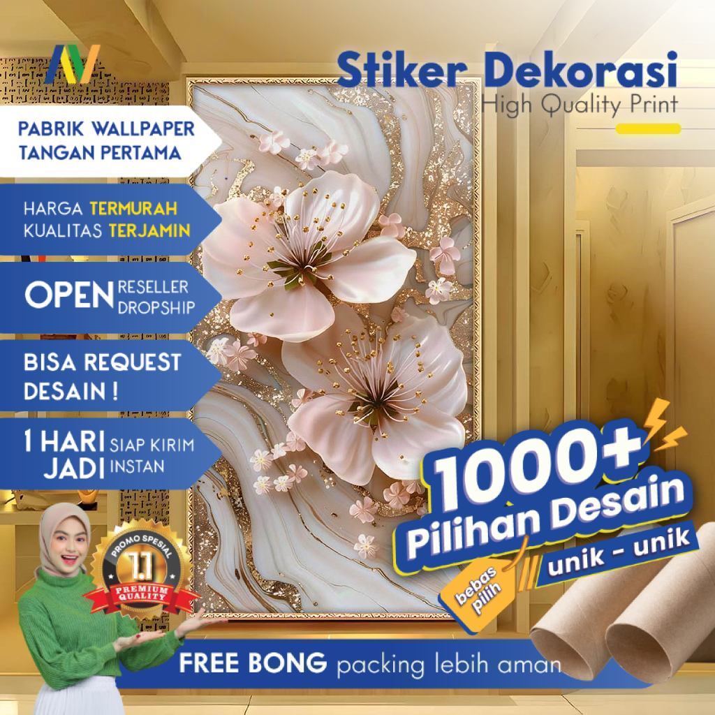 Stiker Dinding | Stiker Dinding Bunga 3D | Stiker Dinding Motif Bunga 3D | Stiker Dinding Gambar Bun