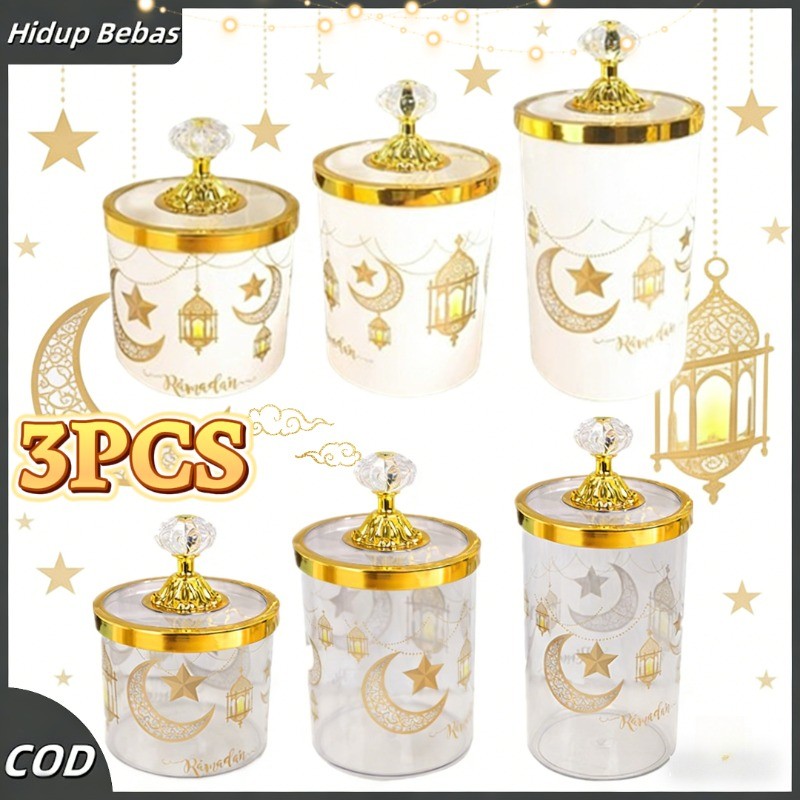 Toples Mewah Lebaran Aesthetic Set 3 Pcs Wadah Tempat Toples Kue Lebaran Set Mewah