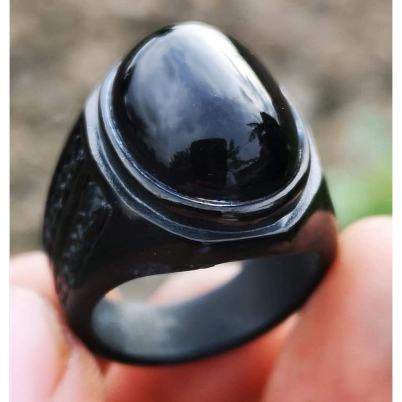 Cod Batu Akik Kecubung Wulung Tembus Kristal Ring Titanium Hitam