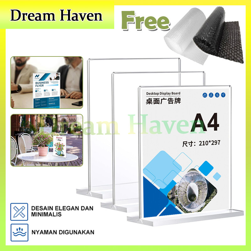 Tent holder Akrilik/Tent card akrilik A4-A5-A6 /Tent Card Akrilik Display Meja+Bungkus Gelembung