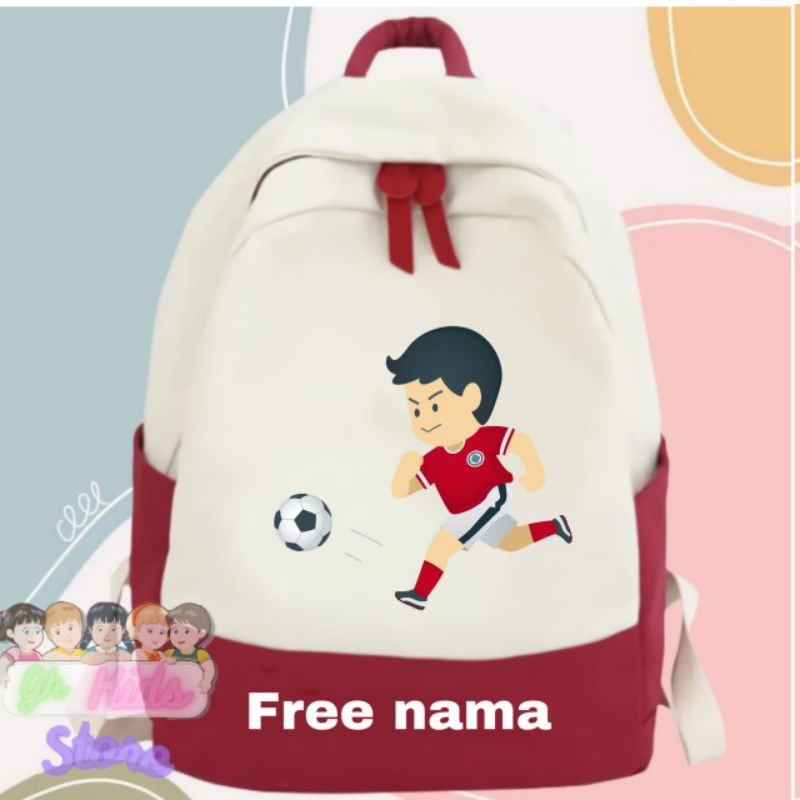 TAS RANSEL ANAK GAMBAR ANAK BERMAIN SEPAK BOLA FREE NAMA - Tas Ransel Punggung Anak Sekolah