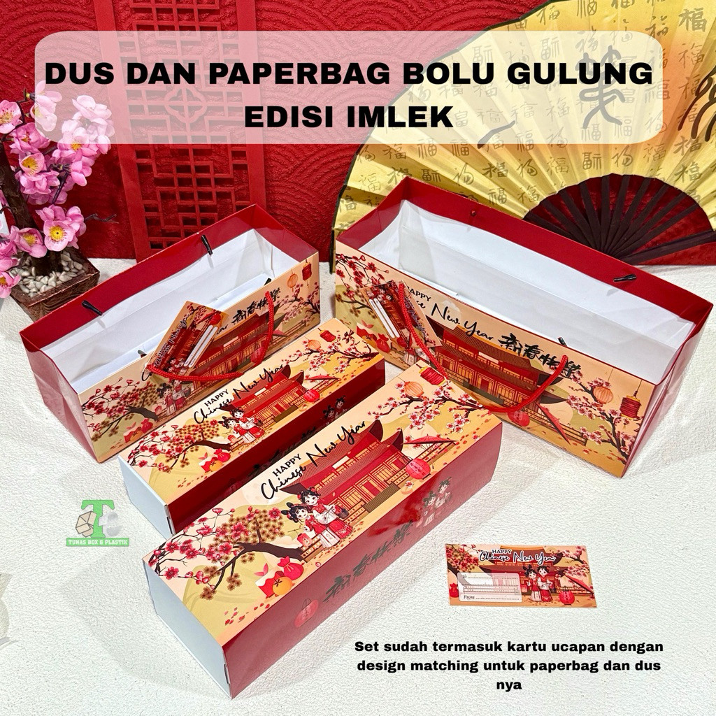 Dus Bolu Gulung Imlek Model Sliding CNY | Dus Bolu Gong Xi Fa Cai | Box Hampers Bolu Imlek Box Cooki