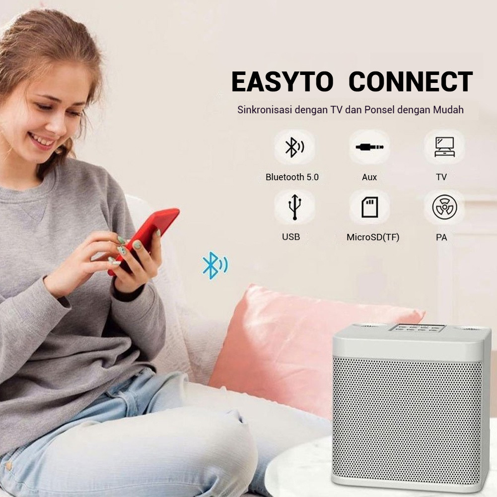 Speaker Bluetooth Wireless untuk Pesta, dengan Mikrofon Nyanyi, Aux Input, USB Rechargeable