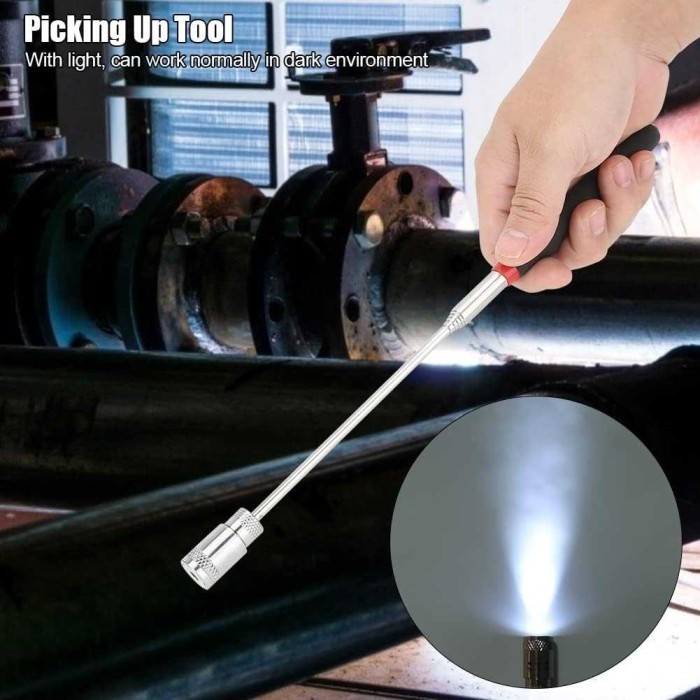 Tongkat Magnet Telescopic Led Pick Up Tool Magnet Kuat Pengambil Baut Mur Perkakas Besi Jatuh Area
