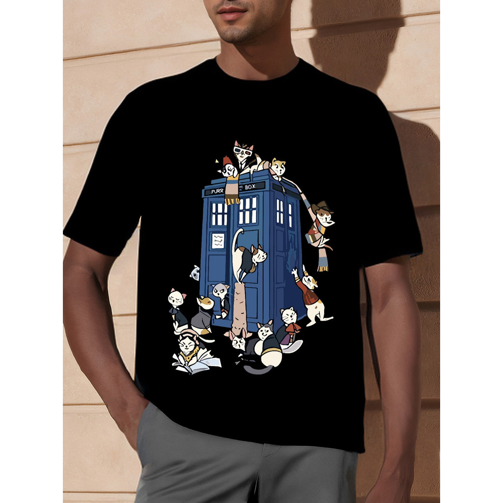 Kaos Doctor Who Doctor Cat Graphic Tee Pria Lengan Pendek