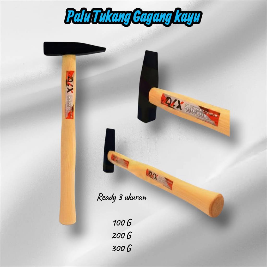Palu Kaca Besi Cor Gagang Kayu, palu tukang lancip, Alat Tukang Ukuran 100, 200 ,300 G, Palu Tukang